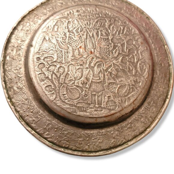 Vintage Persian Round Tray Plate Copper with Tin Wash Beautiful Details JH1338 - Picture 6 of 9